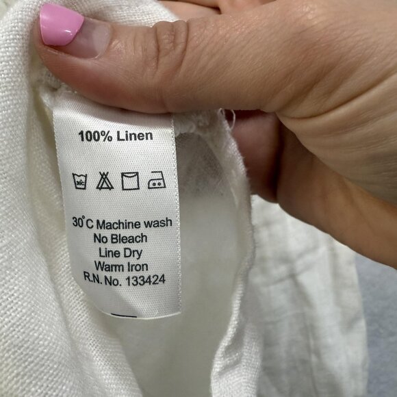 Paper Lace Shirt Womens Small White Linen Button Front Long Sleeve Ruffle Top - Picture 9 of 12